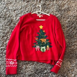 ❤️🎄 Holiday Red Sweater with Christmas Tree Design